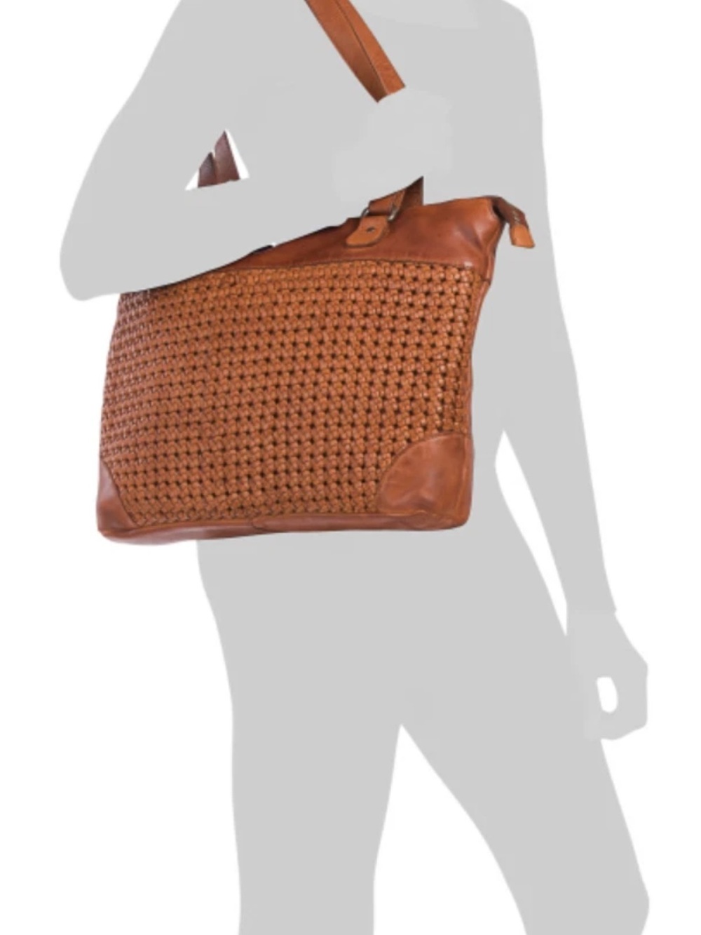 NWT VILENCA HOLLAND MADE IN ITALY LEATHER WOVEN KNOT W/LAPTOP SLEVE TOTE COGNAC - Picture 5 of 5
